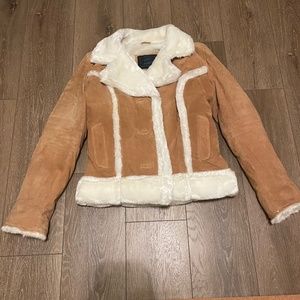 Genuine Suede Leather Faux Fur Coat